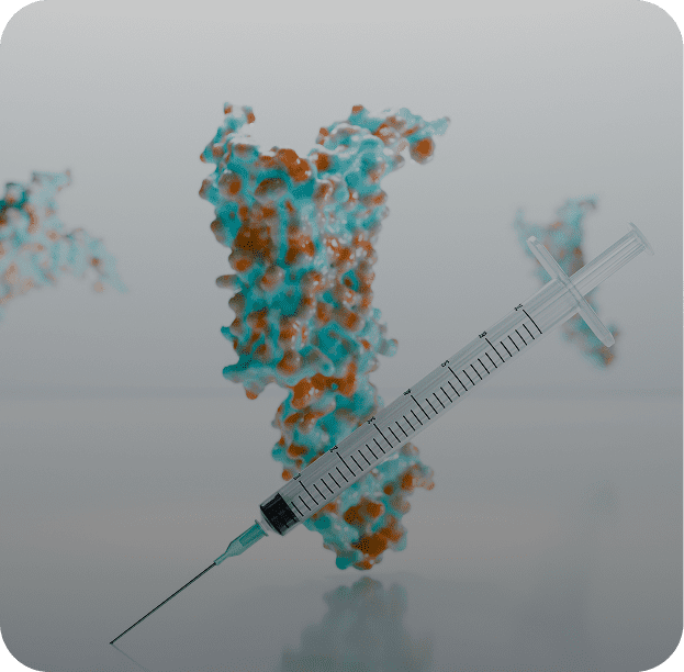 Syringe and abstract molecular structure